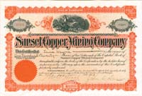 Sunset Copper Mining Co. - Stock Certificate