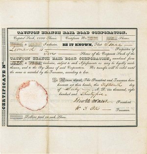 Taunton Branch Railroad - Stock Certificate
