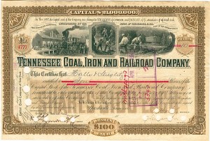 Tennessee Coal, Iron and Railroad - Stock Certificate