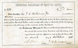 Terminal Railroad of East St. Louis - Transferred to Jay Gould - Stock Certificate