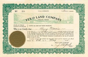 Tex-O Land Co. - Stock Certificate (Uncanceled)