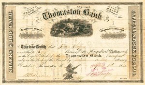 Thomaston National Bank - Stock Certificate