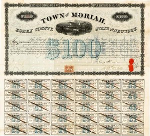 Whitehall and Plattsburgh Railroad Bond - Town of Moriah