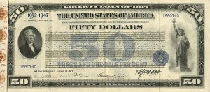 $50 Liberty Loan of 1917 Bond - 11 Coupons Still Attached