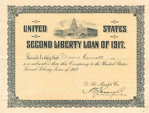 United States Second Liberty Loan of 1917 - Federal Subscribers Certificate