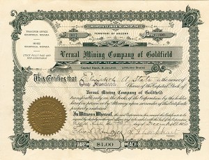 Vernal Mining Co. of Goldfield - Stock Certificate