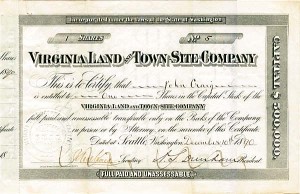 Virginia Land and Town-Site Co. - Stock Certificate