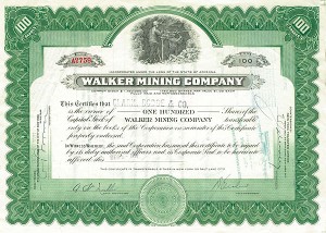 Walker Mining Co. - Arizona Mining Stock Certificate