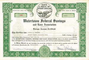 Watertown Federal Savings and Loan Association - Stock Certificate