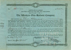 Western Ohio Railway Co. - Various Denominations Bond