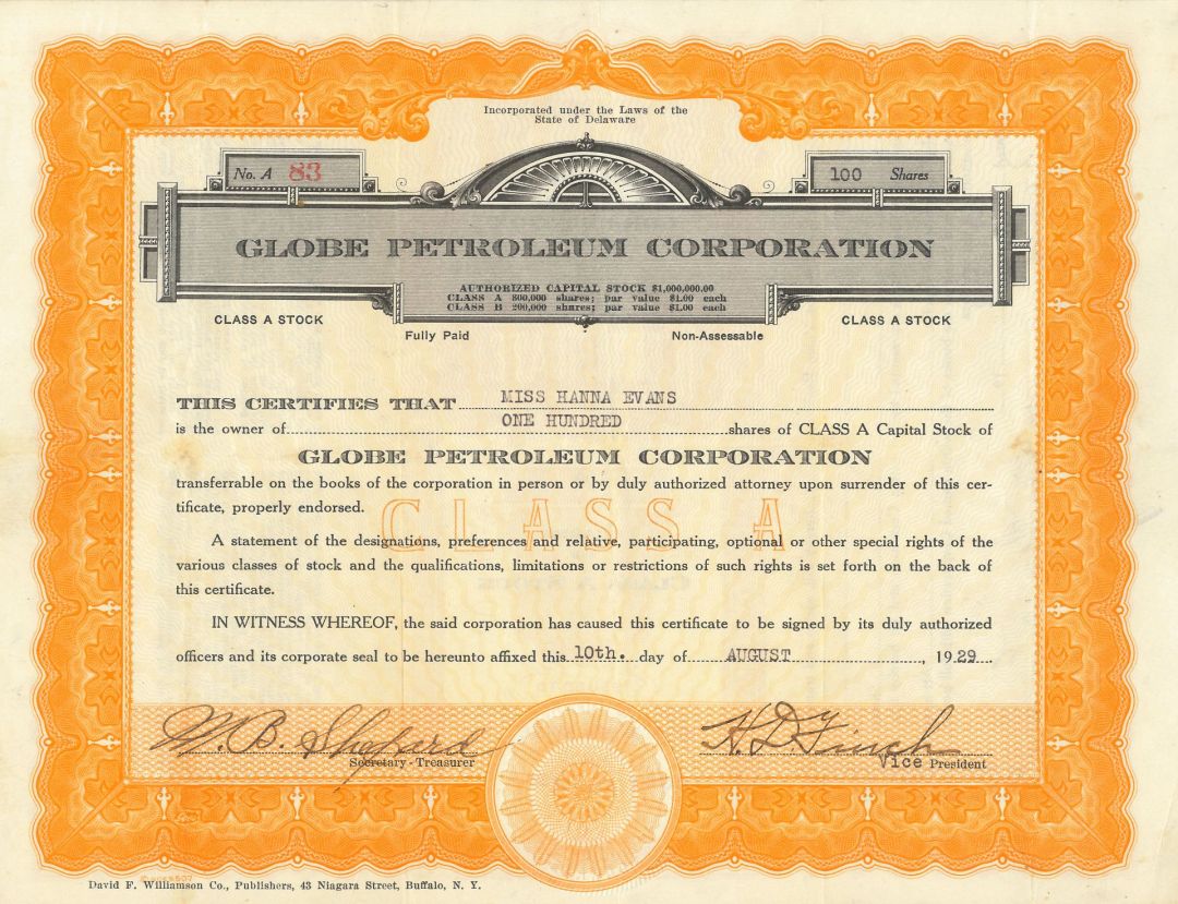 Globe Petroleum Corporation - Stock Certificate