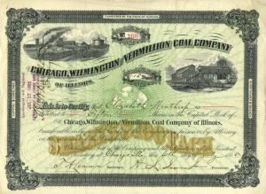 Chicago, Wilmington and Vermillion Coal Co. of Illinois - Stock Certificate