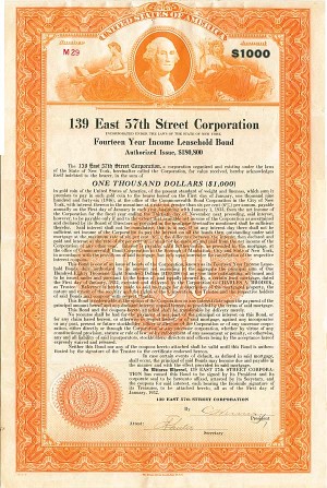 139 East 57th Street Corporation - Bond (Uncanceled)