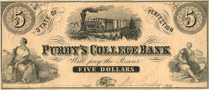 Purdy's College Bank - Purdy University - Purdy, Tennessee - Obsolete Paper Money - SOLD