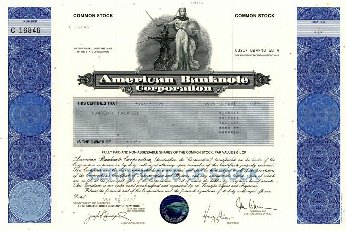 American Banknote Corporation - Stock Certificate