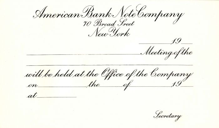 Invitation to Meeting of American Bank Note Co.