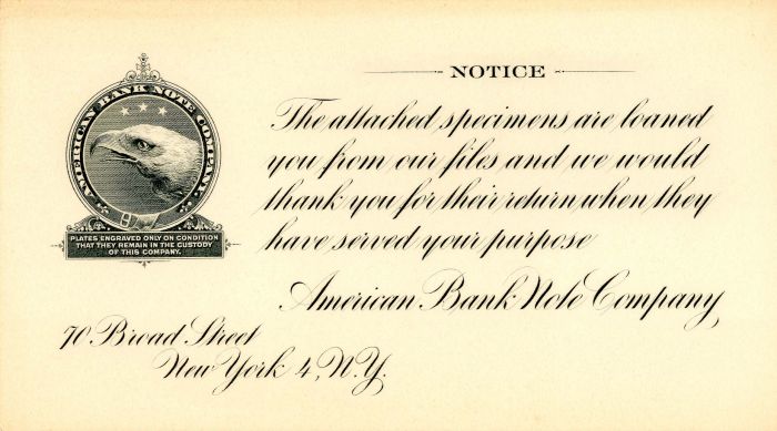 Return Card from American Bank Note Co. - Americana