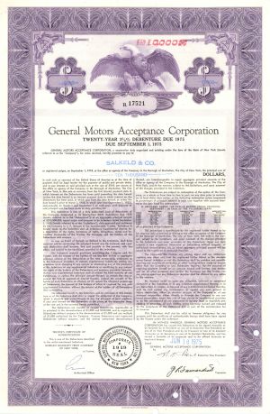 General Motors Acceptance Corporation - 1970's dated Various Denomination Purple 25 Year Bond