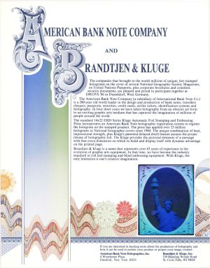 American Banknote Company and Brandtjen and Kluge Ad Sheet - Statue of Liberty Hologram
