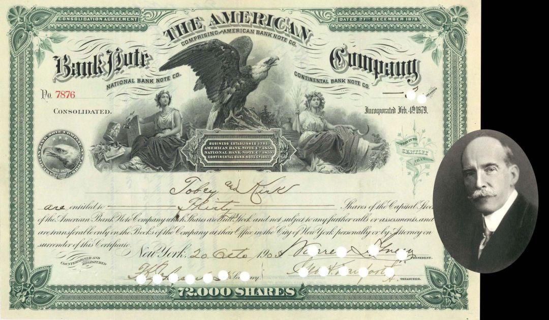 American Bank Note Co. Signed by Warren L. Green  - 1905 dated Stock Certificate