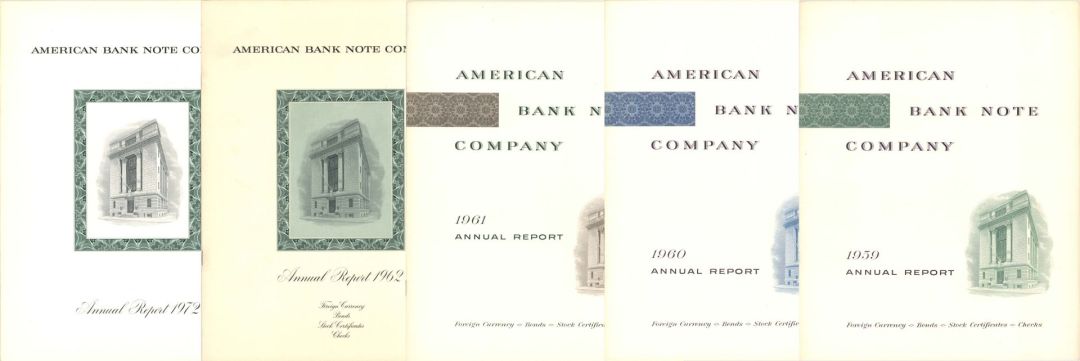 American Bank Note Company Group of 5 Annual Reports - 1959-1972 Dated