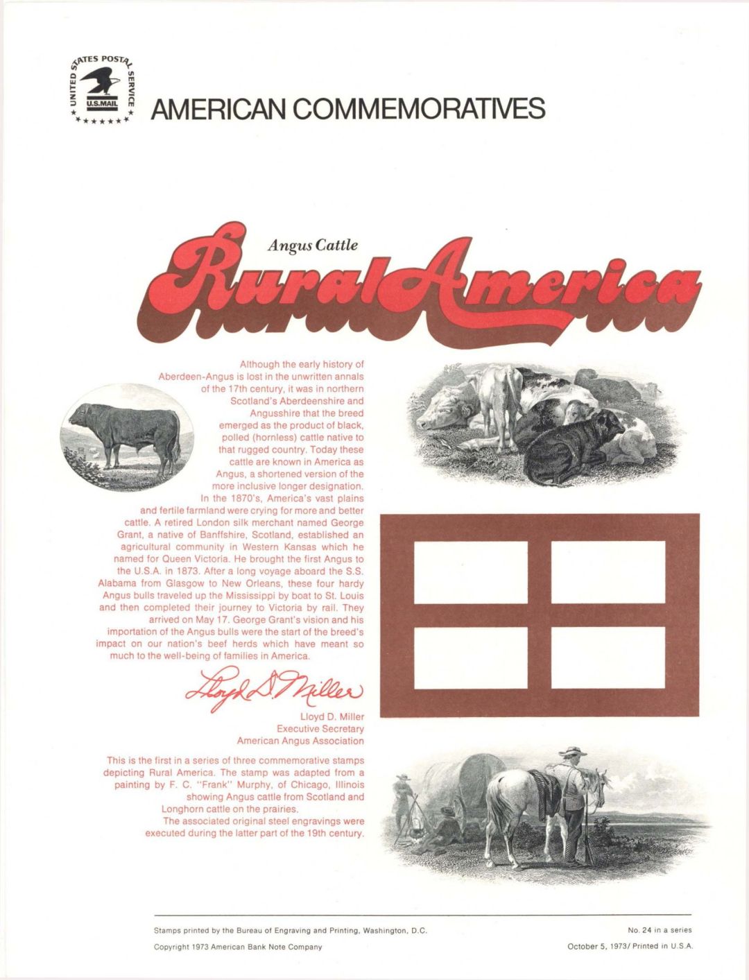 American Bank Note Company American Commemoratives Rural America - 1973 dated