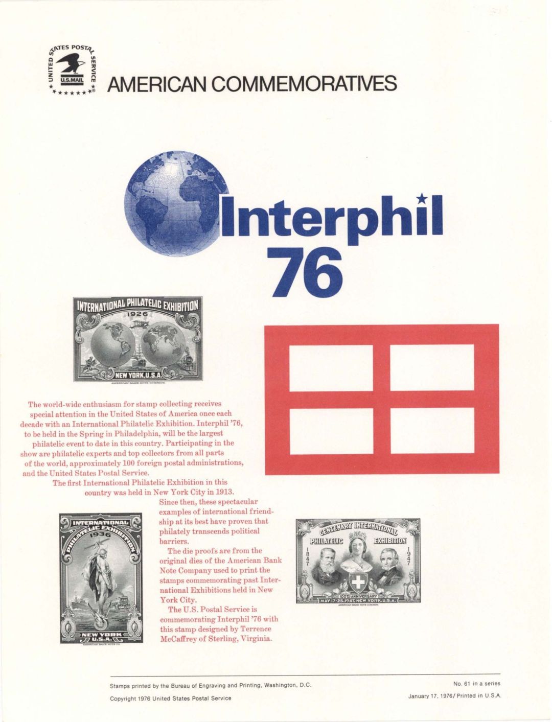 American Bank Note Company American Commemoratives Interphil- 1976 dated