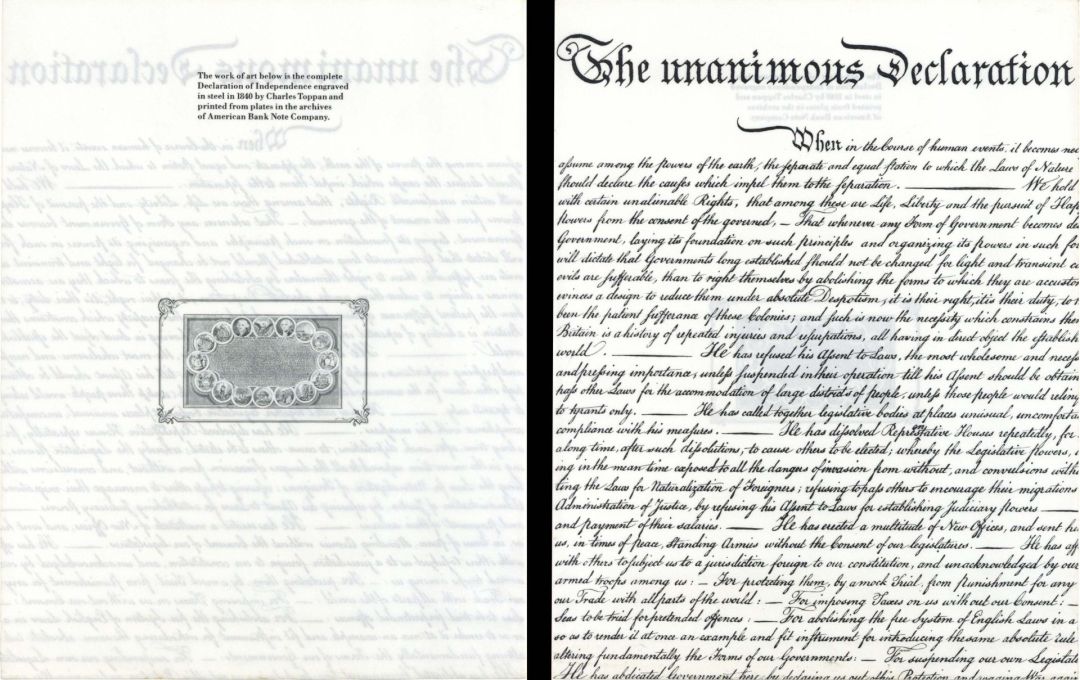 Declaration of Independence engraved by American Bank Note Company