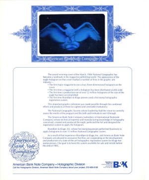 Sample Cover of National Geographic by American Bank Note Company with Hologram - 1984-1985 dated