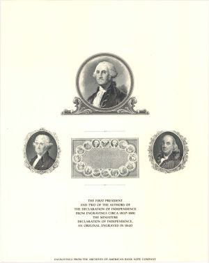 Card of Miniature Declaration of Independence engraved by American Bank Note Company - 1840 dated