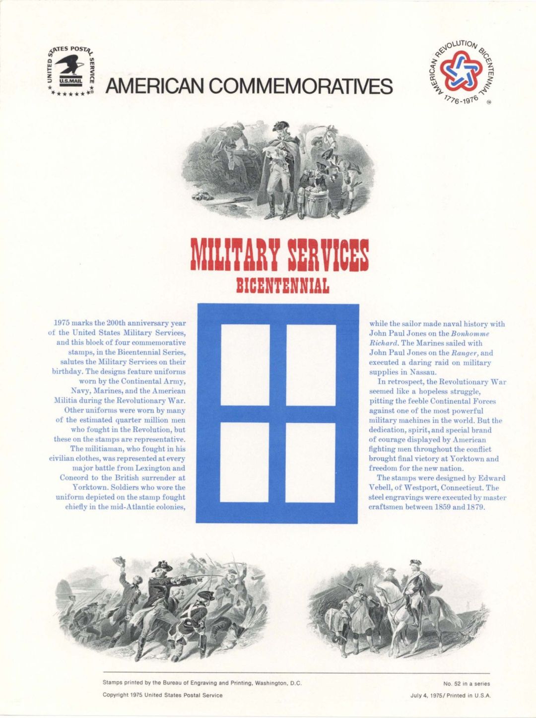 American Bank Note Company American Commemoratives for Military Services Bicentennial - 1975 dated