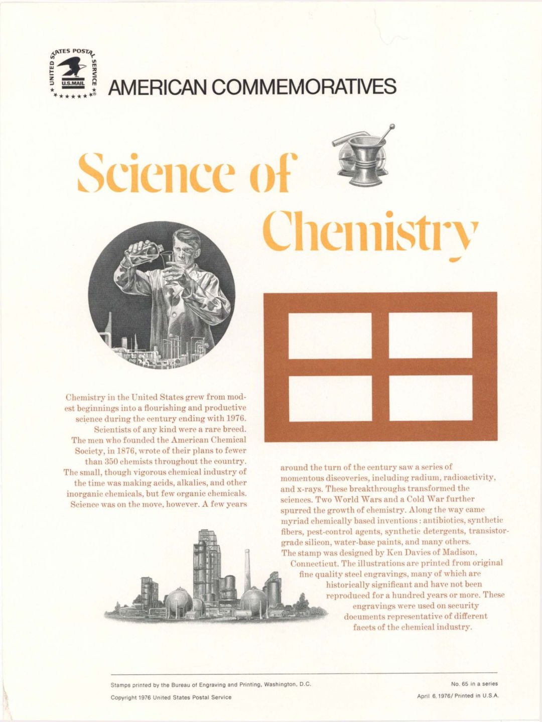 American Bank Note Company American Commemoratives for Science of Chemistry - 1976 dated