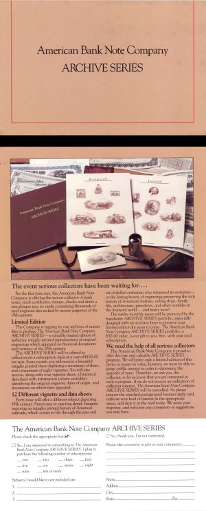 Advertisement and order form for American Bank Note Company Archive Series