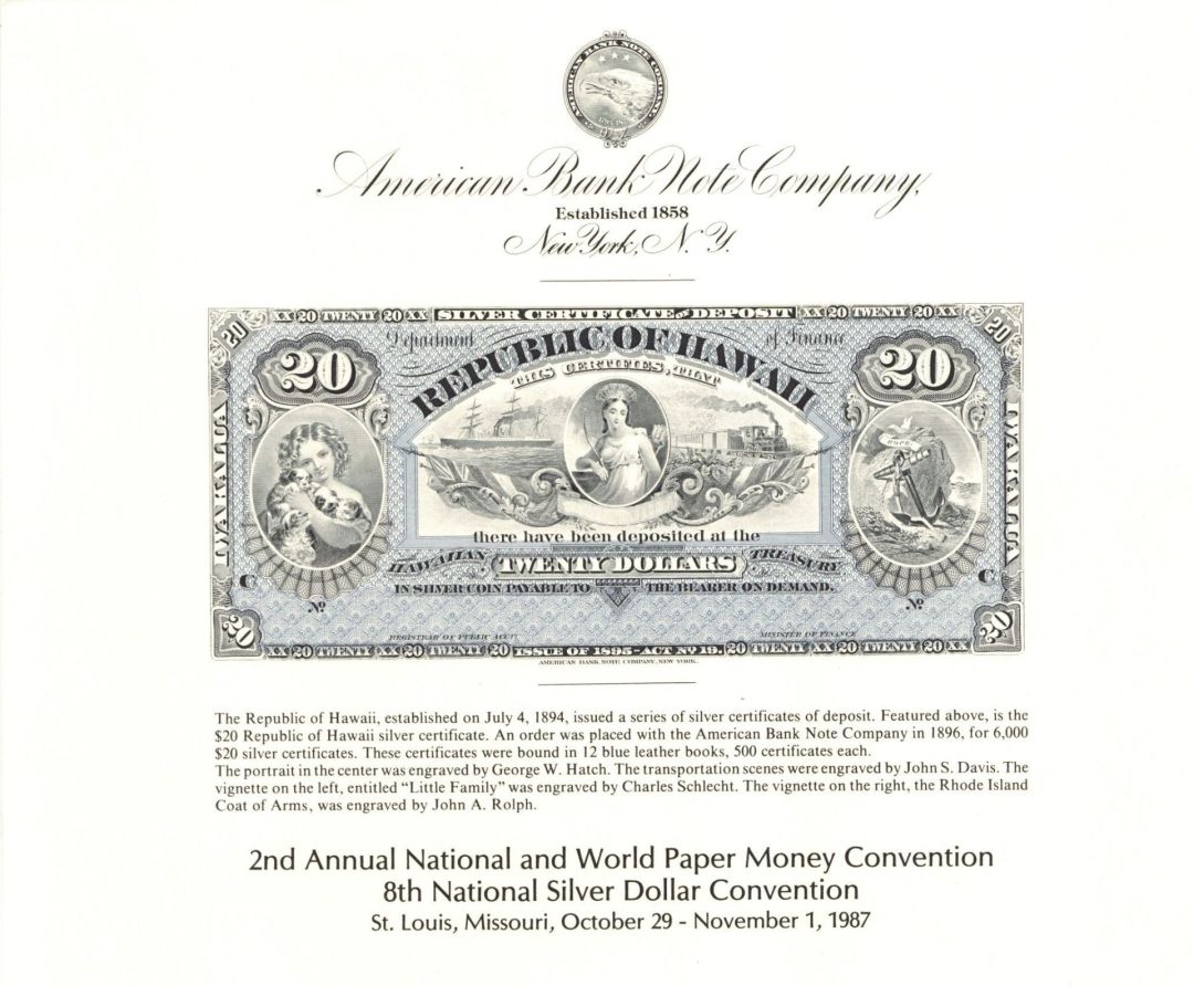 American Bank Note 2nd Annual National and World Paper Money Convention  - 1987 dated American Bank Note Company 