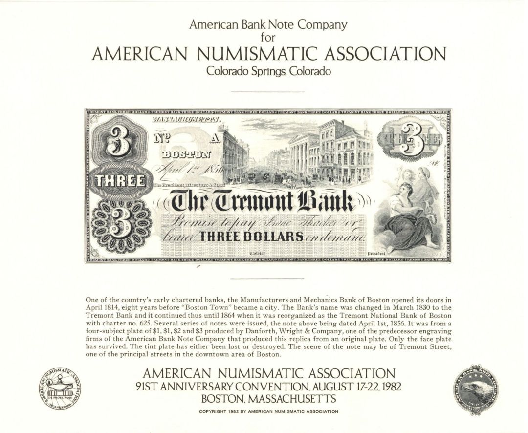 American Numismatic Association 91st Anniversary Convention  - 1982 dated American Bank Note Company 