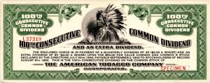 American Tobacco Company Inc. Dividend - American Bank Note Specimen