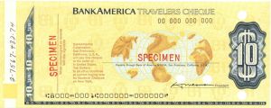 $10 Bank America Travelers Cheque - American Bank Note Specimen