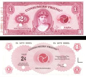 Consumers' Friend Savings Money - dated 1973 American Bank Note Specimen - Like a Gift Certificate