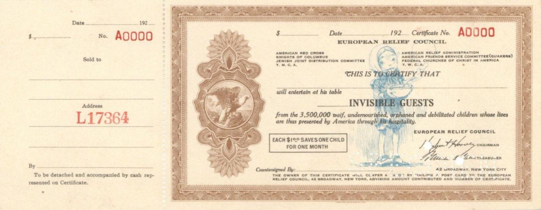 European Relief Council Certificate - American Bank Note Specimen