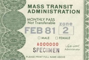 Mass Transit Administration Monthly Pass - American Bank Note Specimen