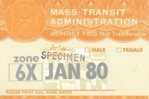 Mass Transit Administration Monthly Pass - American Bank Note Specimen