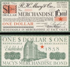 R.H. Macy and Co. Inc. $1 Bond - American Bank Note Specimen