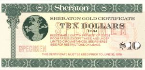 Sheraton Gold Certificate - American Bank Note Specimen