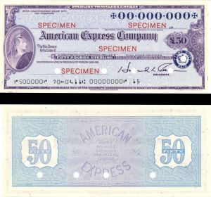 Great Britain and Northern Ireland American Express Company Travellers Cheque/Check - Various Denominations - American Bank Note Specimen Checks