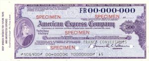 French American Express Company Travellers Cheque/Check - Various Denominations - American Bank Note Specimen Checks
