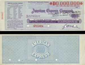 United States American Express Company Travellers Cheque/Check - $100 - American Bank Note Specimen Checks
