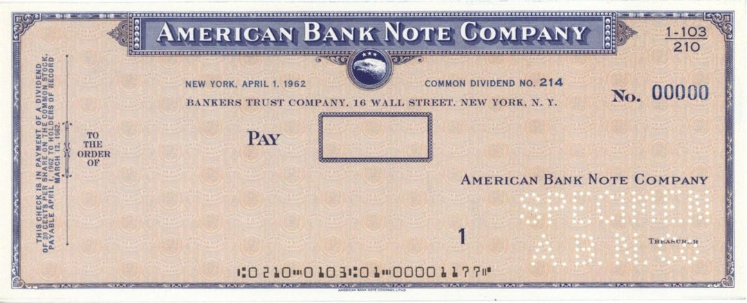 American Bank Note Co. - American Bank Note Company Specimen Checks