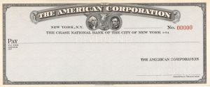 American Corporation - American Bank Note Company Specimen Check