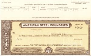 American Steel Foundries - American Bank Note Company Specimen Checks