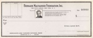 Bernarr Macfadden Foundation Inc. - American Bank Note Company Specimen Checks